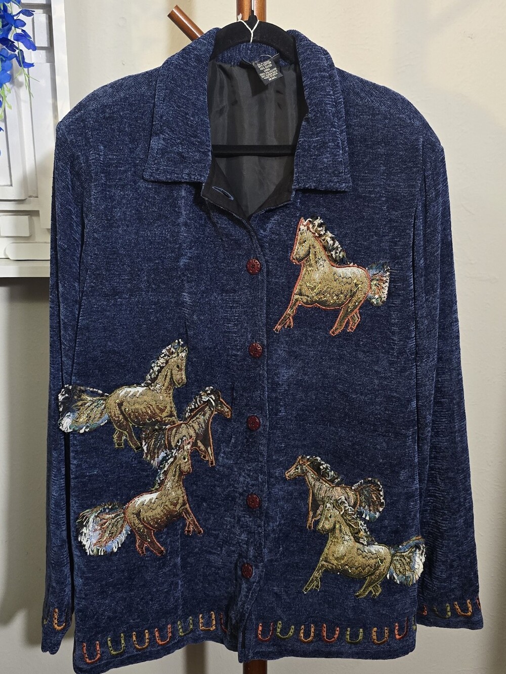 Daniel K NY 90s Navy Horse-Embroidered Button-Up Jacket Sz XXL